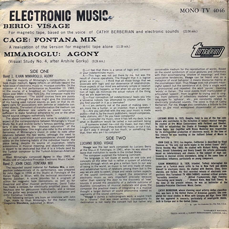 John Cage / Luciano Berio / Ilhan Mimaroglu – Electronic Music