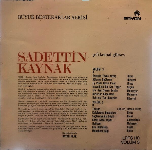 Sadettin Kaynak, Kemal Gürses – Büyük Bestekârlar Serisi Volüm 3