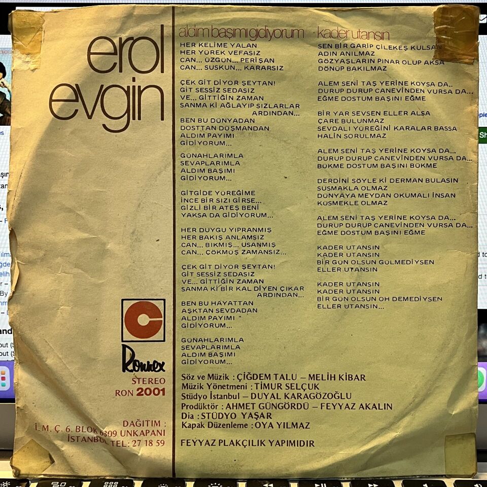 Erol Evgin – Aldım Başımı Gidiyorum / Kader Utansın