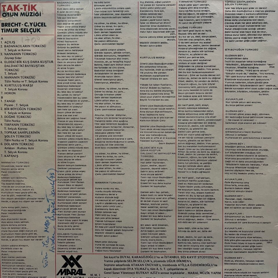 Timur Selçuk – TAK TİK Brecht / Can Yücel