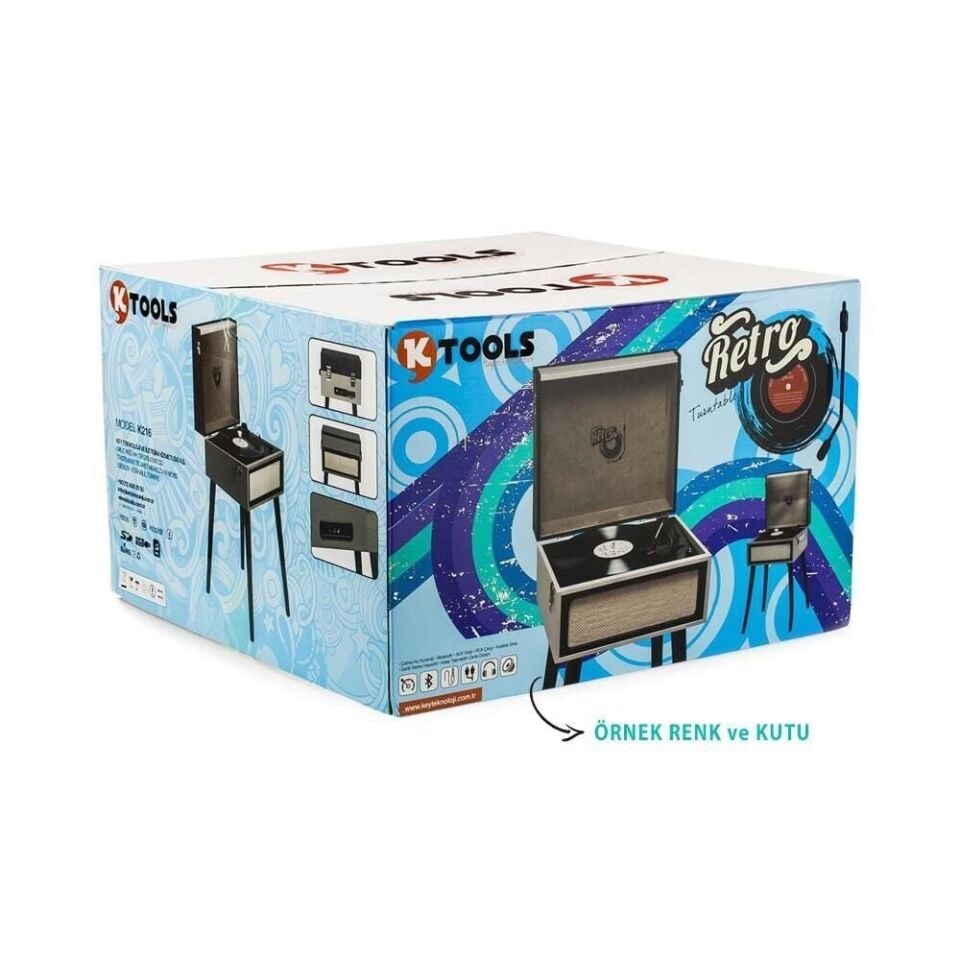 Ktools Retro K216 Ayaklı Pikap Kahve * Yedek İğne Hediyeli